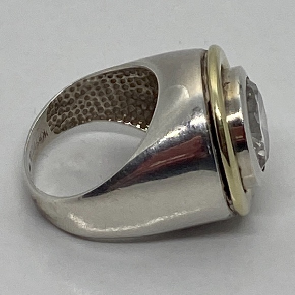 Charles Krypell Sterling Silver 14K Yellow Gold Round Crystal Ring - Picture 5 of 10